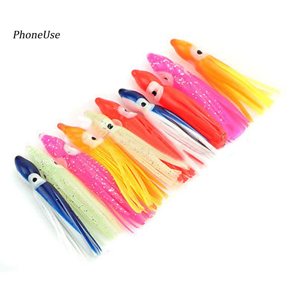 Pu Bộ 10 Mồi Giả Câu Cá Hình Bạch Tuộc Phát Sáng