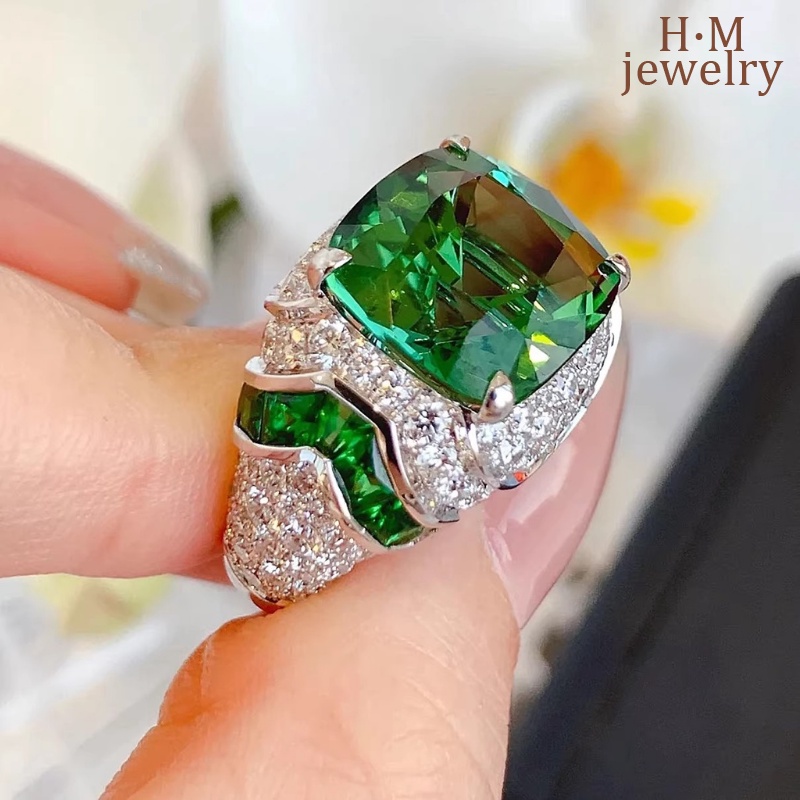 Nhẫn Mạ Bạc 925 Đính Đá Ngọc Lục Bảo Phong Cách Vintage