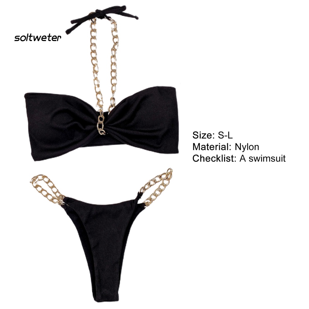 Bộ Đồ Bơi Hai Dây Lưng Thấp Co Giãn Xếp Ly Quyến Rũ Cho Nữ