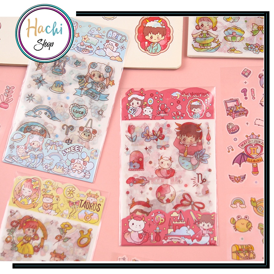 Nhãn dán 12 chùm sao siêu cute - Sticker 12 cung hoàng đạo dán sổ ghi chép hay trang trí đáng yêu HCSTK004