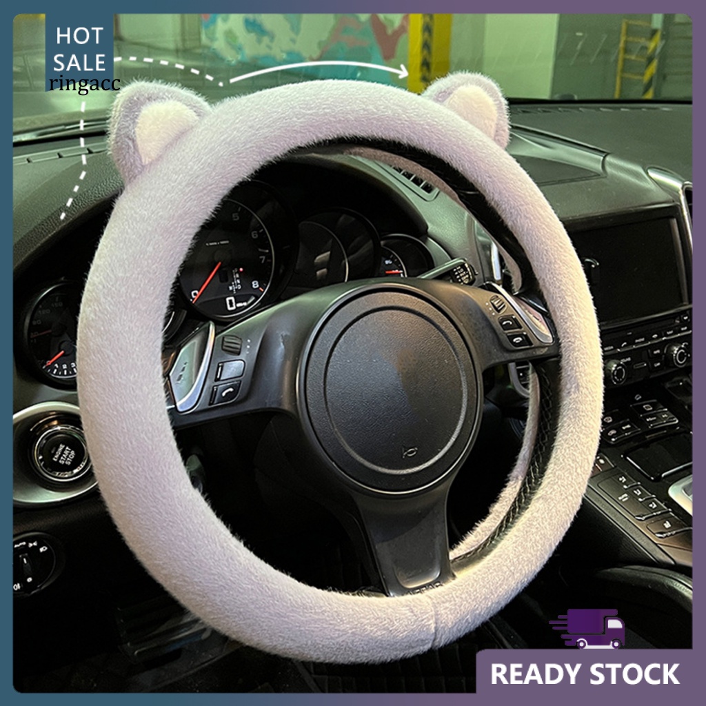 Vỏ Bọc Vô Lăng Xe Hơi Hình Tai Mèo Phủ Lông Dễ Thương Thoải Mái Chống Lạnh Trang Trí Nội Thất