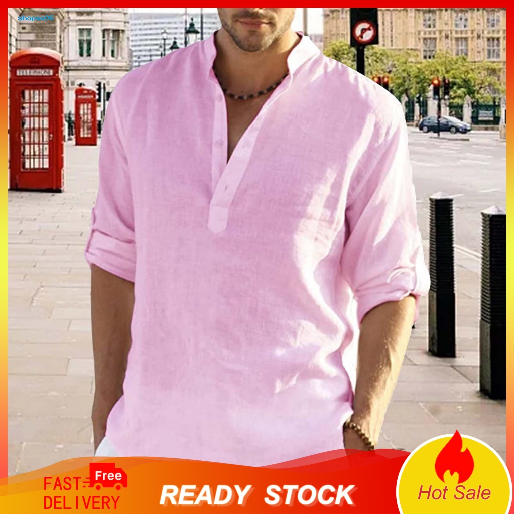 Áo Sơ Mi Nam Dài Tay Cổ Chữ V Màu Sắc Thanh Lịch