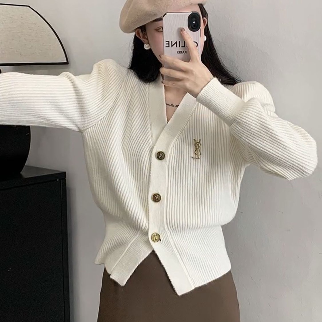 Áo Khoác Cardigan Dệt Kim Cổ Chữ V Dáng Ngắn Thời Trang Cho Nữ
