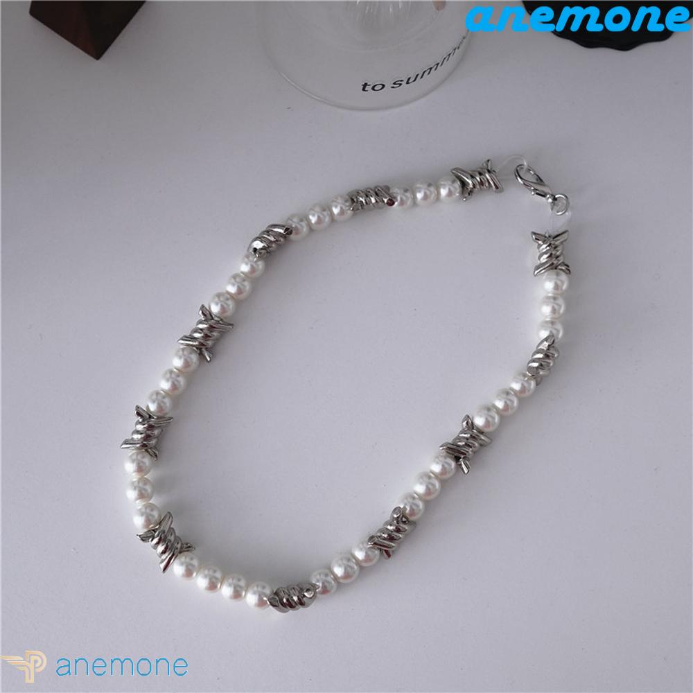 ANEMONE Vòng Cổ Dạng Xoắn Đính Ngọc Trai Nhân Tạo Phong Cách Punk