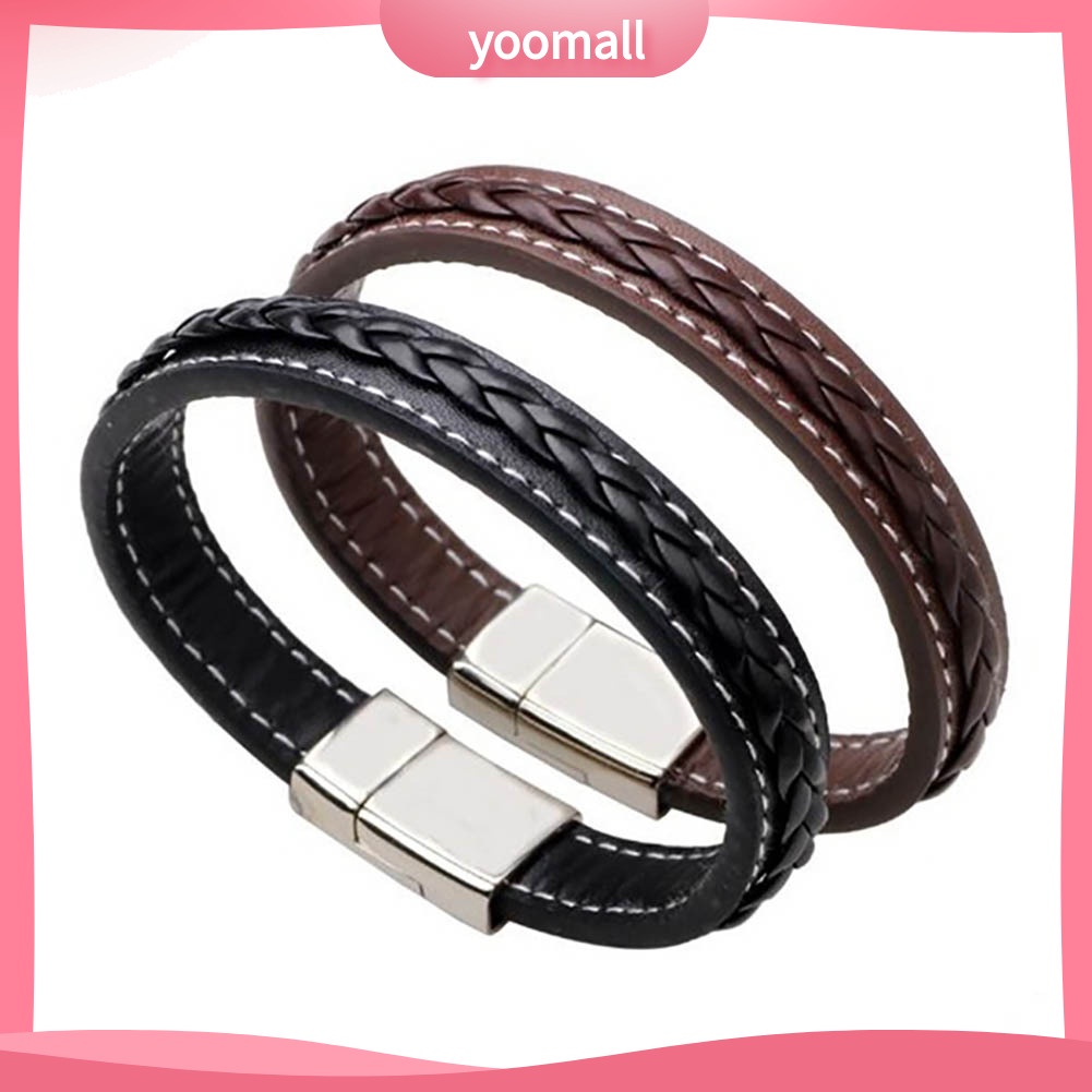 [YM] Vòng Tay Bện Dây Màu Trơn Khóa ic Thời Trang Quà Tặng Cho Nam