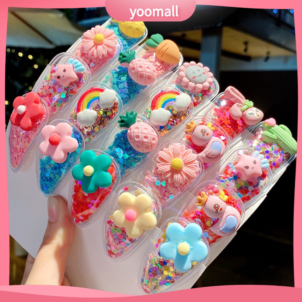 Set 5 Kẹp Tóc Trong Suốt Họa Tiết Trái Cây Phối Cát Chảy Xinh Xắn Cho Bé Gái