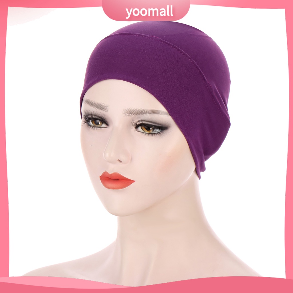 Mũ Turban Trùm Đầu Co Giãn Màu Trơn Cho Nữ