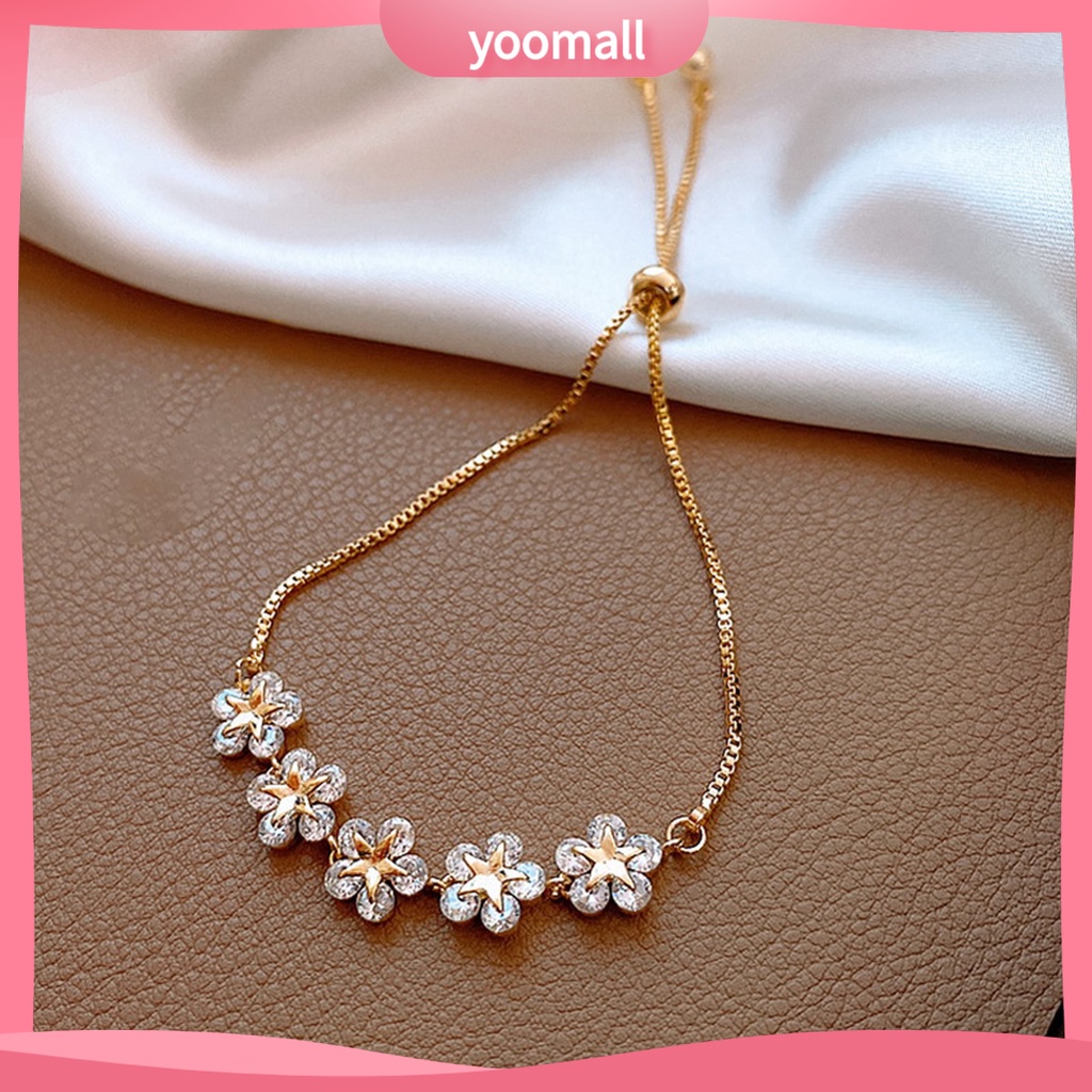 [YM] Vòng Tay Đính Đá Zircon Hình Hoa Năm Cánh Tinh Tế Lâu Trôi Cho Nữ Dự Tiệc