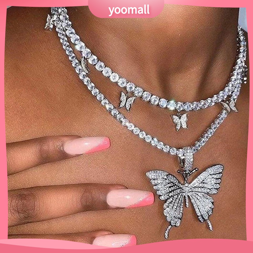 Vòng cổ Một Lớp Bằng Thép Không Gỉ Mặt Hình Bướm Đính Đá Thời Trang Dành Cho Nữ