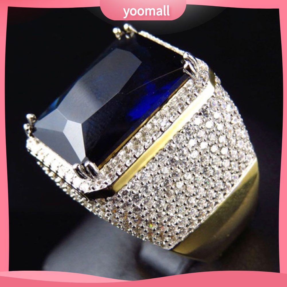 Nhẫn Đính Đá Sapphire Nhân Tạo Hình Vuông Phong Cách Punk Dành Cho Nam