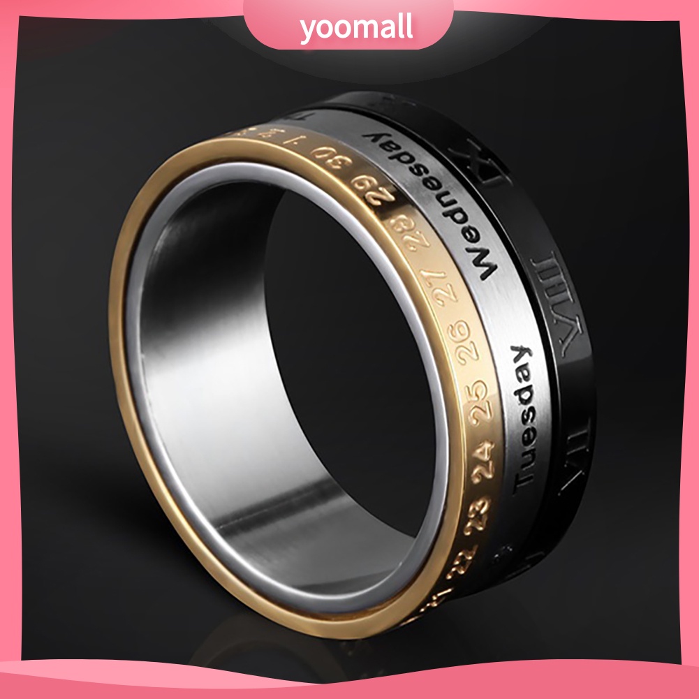 [YM] Nhẫn Titan Ba Chiếc Lịch Ngày Tháng Xoay Sáng Tạo