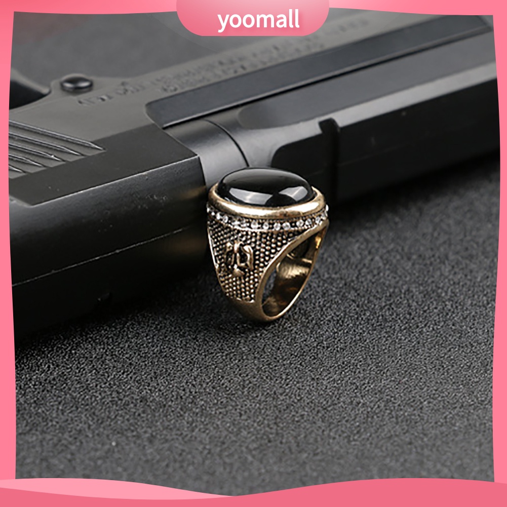 Nhẫn Nam Đính Đá Đen Phong Cách Vintage Cá Tính