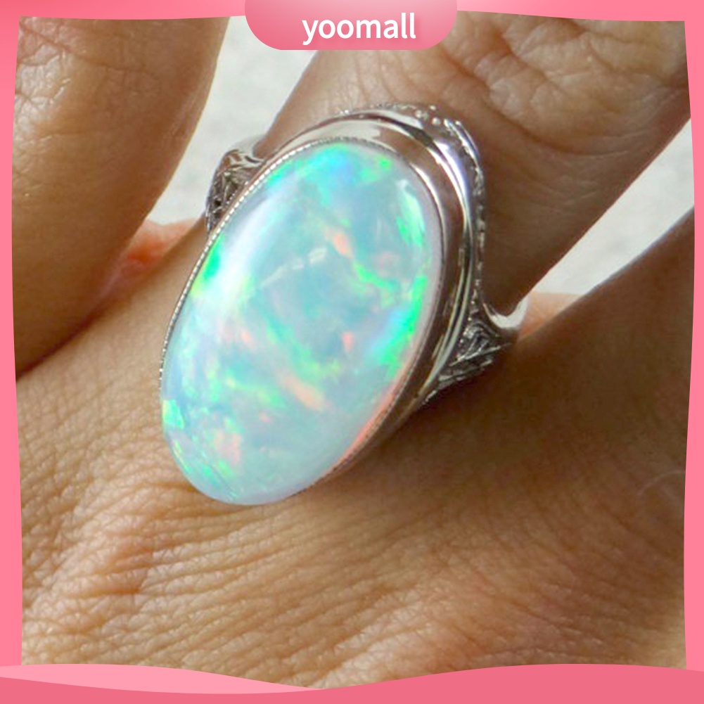 Nhẫn Đính Hôn Đính Đá Opal Nhân Tạo Lớn Phong Cách Vintage Dành Cho Nữ