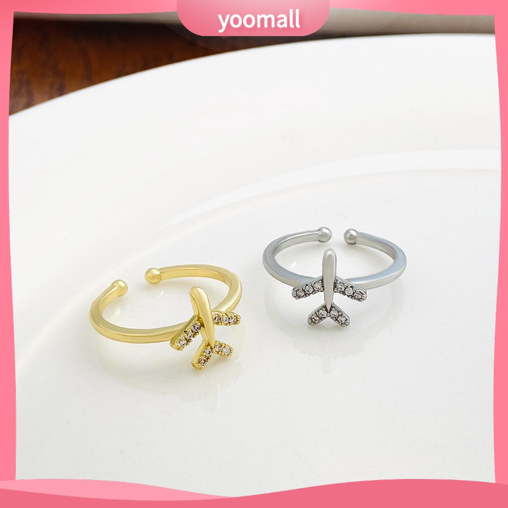 Nhẫn Hở Hình Máy Bay Bằng Kim Loại Lấp Lánh Có Thể Điều Chỉnh