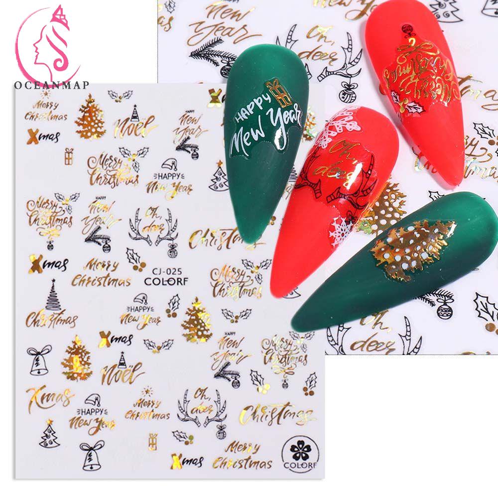 OCEANMAP Miếng Dán Trang Trí Móng Tay Họa Tiết Hoạt Hình Phong Cách Giáng Sinh