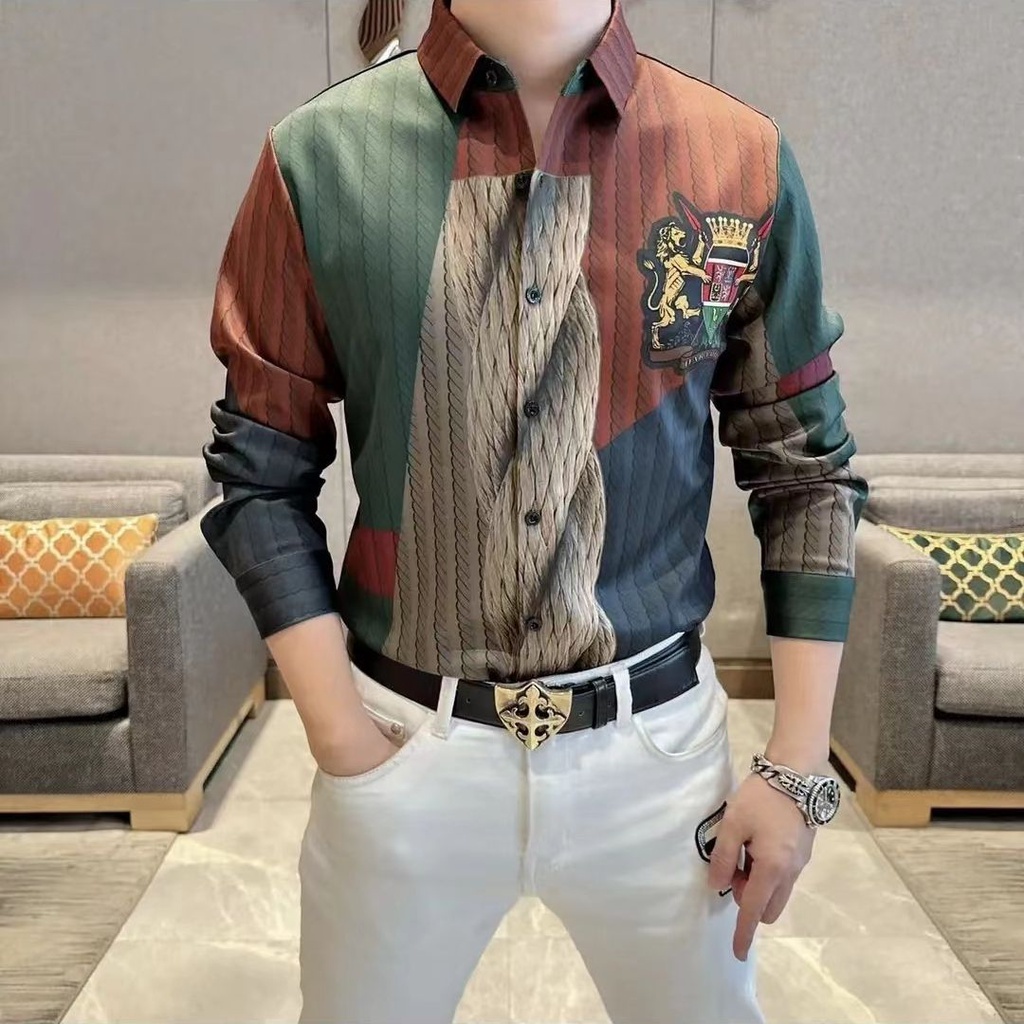 Áo sơ mi nam in phong cách hồng kông thời trang mới hợp thời trang dài tay áo sơ mi mỏng hợp thời trang