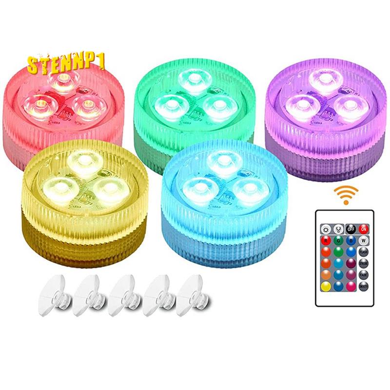 Set 5 Đèn Led RGB Nhiều Màu Chống Thấm Nước Kèm Điều Khiển Từ Xa Và Cốc Hút Tiện Dụng