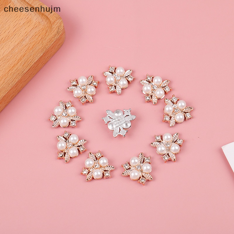 Set 10 Kẹp Tóc Hình Hoa Đính Đá / Ngọc Trai Giả Lấp Lánh Thời Trang DIY