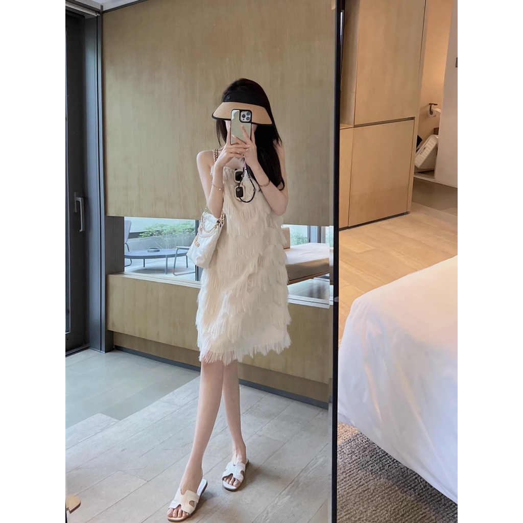 Đầm Hai Dây Dáng Rộng Màu Trơn Phong Cách Thanh Lịch Cho Nữ