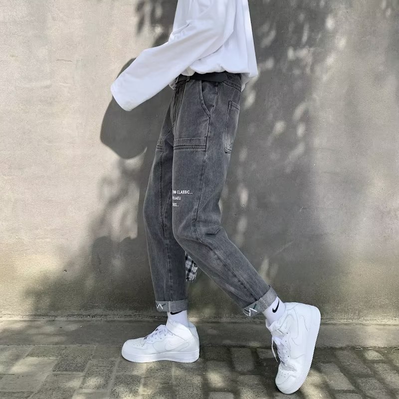 Quần Jean Dài Dáng Suông Rộng Rách Gối Thời Trang Xuân Thu Cho Nam