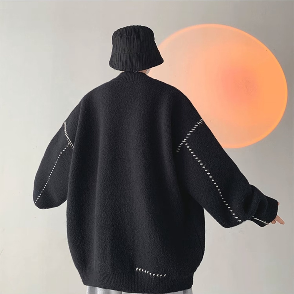 S-3XL Áo Khoác Cardigan Dệt Kim Cotton Dáng Rộng Màu Trơn Phong Cách Nhật Bản Thời Trang Thu Đông Cho Nam