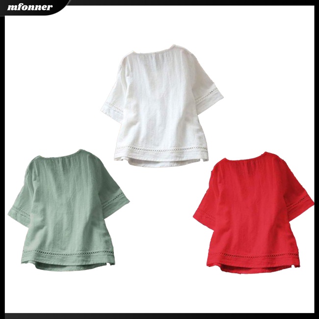 Áo Thun Cotton Lanh Tay Lỡ Cổ Tròn Màu Sắc Đơn Giản Dành Cho Nữ