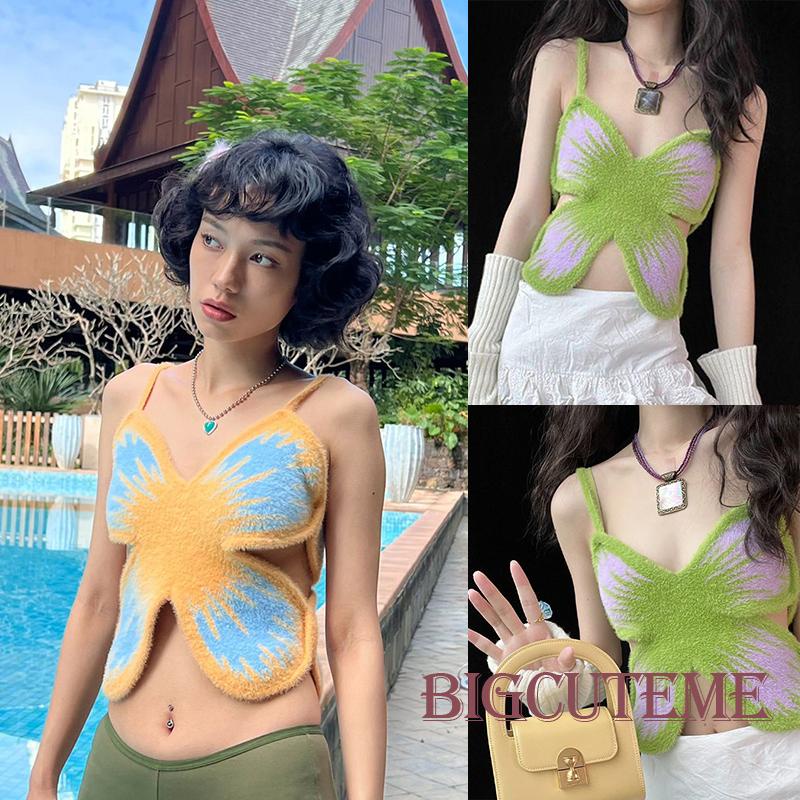 Áo Hai Dây Ôm Dáng Họa Tiết Bướm Rỗng Thời Trang Mùa Hè Cho Nữ