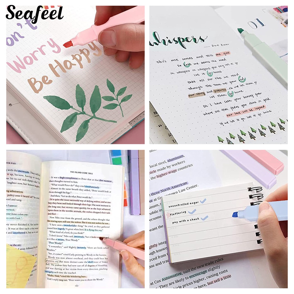 Set 6 Bút Đánh Dấu Hai Đầu Ngòi Mềm Màu Macaron Dành Cho Học Sinh