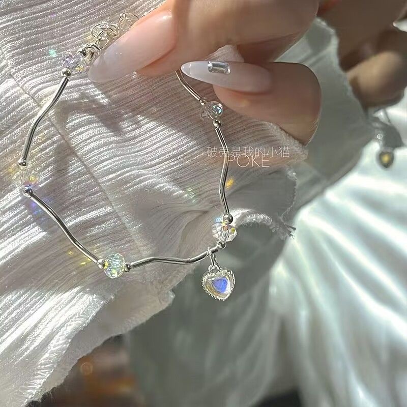 Vòng Tay Hợp Kim Dạng Xoắn Đính Đá Mặt Trăng Thời Trang Cho Nữ