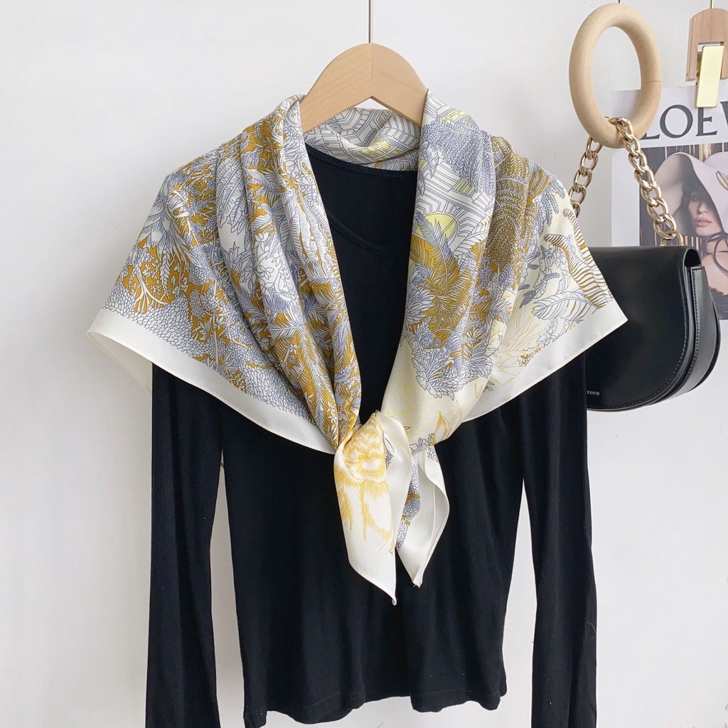 Khăn Quàng Cổ Vuông In Số 90 Bằng Lụa Cao Cấp Phong Cách Mới Thanh Lịch Dễ Phối Đồ Dành Cho Nữ