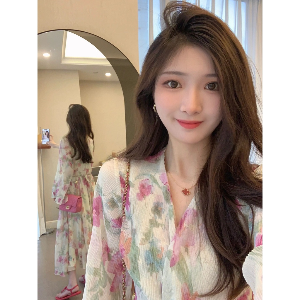 Đầm Hoa Tay Loe Thời Trang Mùa Hè Pháp 2023 Dành Cho Nữ