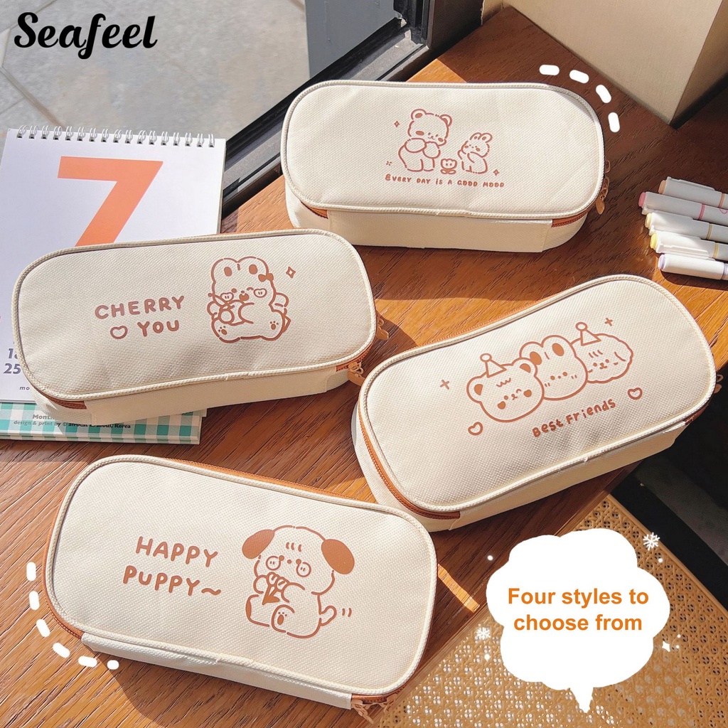 Túi Đựng Bút Dạng Lưới In Họa Tiết Gấu Hoạt Hình Dễ Thương