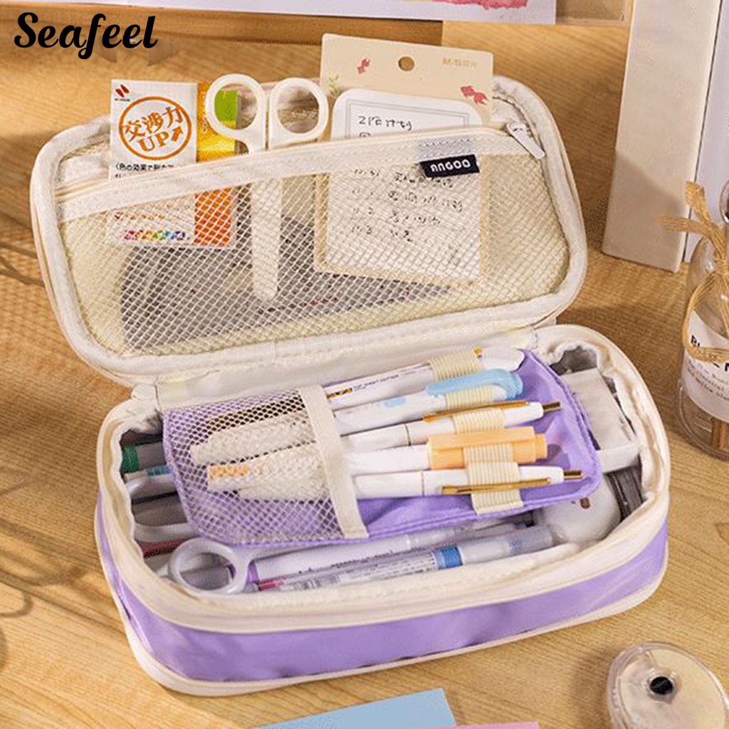 Túi Đựng Bút Bằng Vải Canvas Hai Lớp Có Tay Cầm Đa Năng Dành Cho Văn Phòng