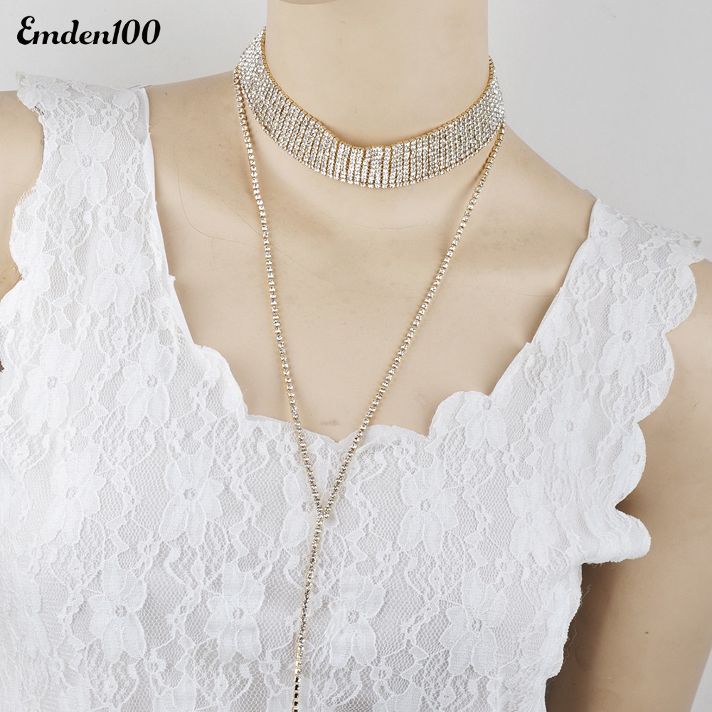 Vòng cổ Đa LớP PhốI Tua Rua ĐíNh Kim Cương Giả ThờI Trang Cho Nữ