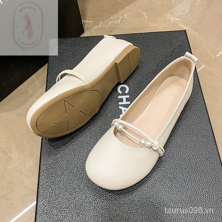 Giày Cao Su Da PU Mũi Tròn Đế Thấp Thời Trang Mới 2023