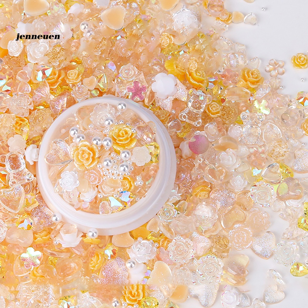 1 Hộp Phụ Kiện Trang Trí Móng Tay Chống Rơi Hình Gấu Hoa Hồng Trái Tim Xinh Xắn Cho Bạn Gái