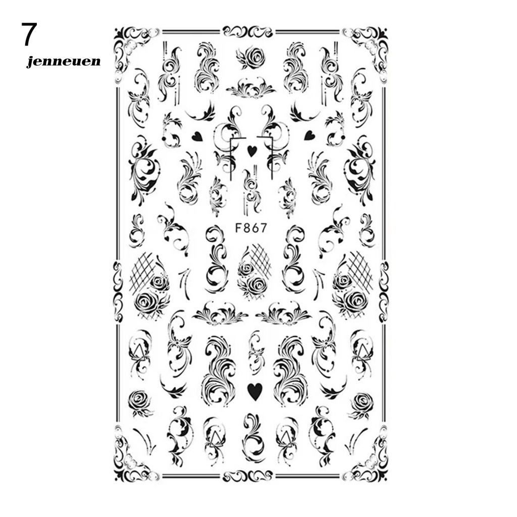 Miếng Dán Trang Trí Móng Tay Chuyển Họa Tiết Hoa Và Bướm Màu Trắng Đen