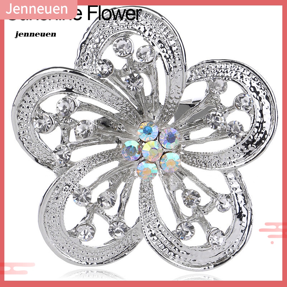 Ghim Cài Áo Hình Hoa Bằng Hợp Kim Mạ Bạc Đính Đá Nhân Tạo Thời Trang Cho Nữ