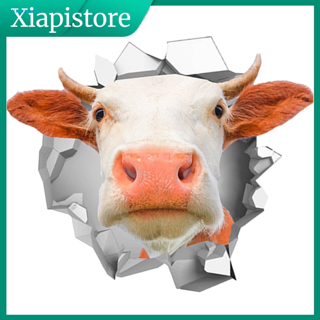 Đề Can PVC Phản Quang 3D Hình Đầu Bò Vui Nhộn Trang Trí Xe Hơi 13x13cm