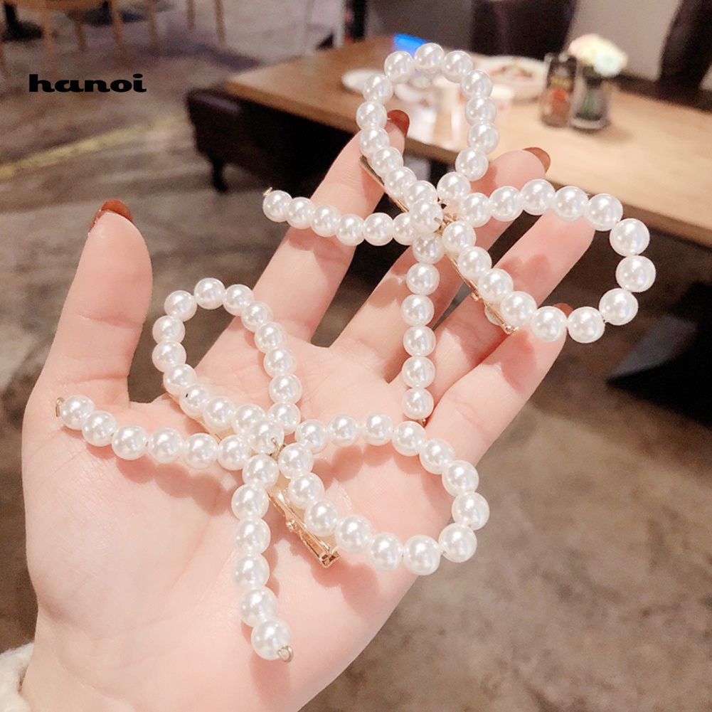 Kẹp Tóc Hình Nơ Đính Ngọc Trai Giả Toàn Diện Cho Nữ