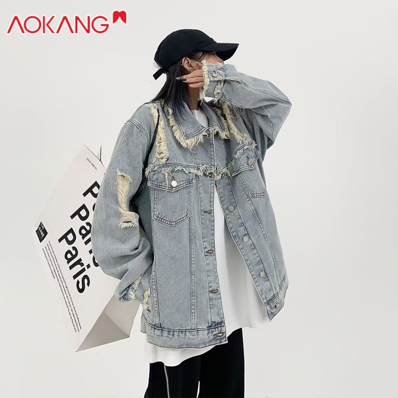 Aokang Áo Khoác Denim Dáng Rộng Thời Trang Xuân Thu Phong Cách Retro Cho Nam