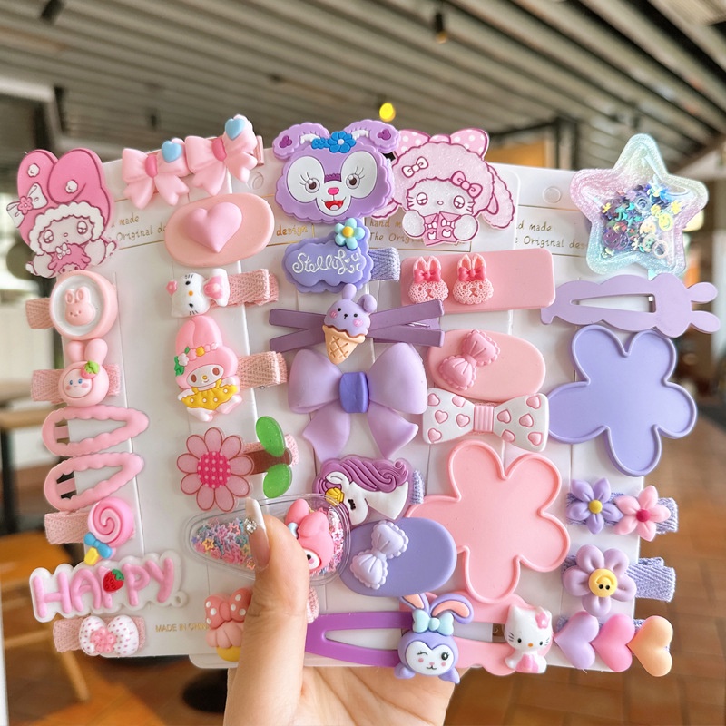 Set Kẹp Tóc Hình Chú Gấu / Ngôi Sao / Quả Dâu Tây Bằng Acrylic Dễ Thương Thời Trang Cho Bé Gái