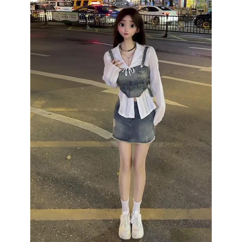 Set Áo Váy Denim Ba Mảnh Eo Cao Phong Cách Hàn Quốc Thời Trang Mùa Hè Mới 2023 4OST Dành Cho Bạn Nữ