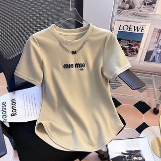 Thư nữ t-shirt chain irregular solid color t-shirt
