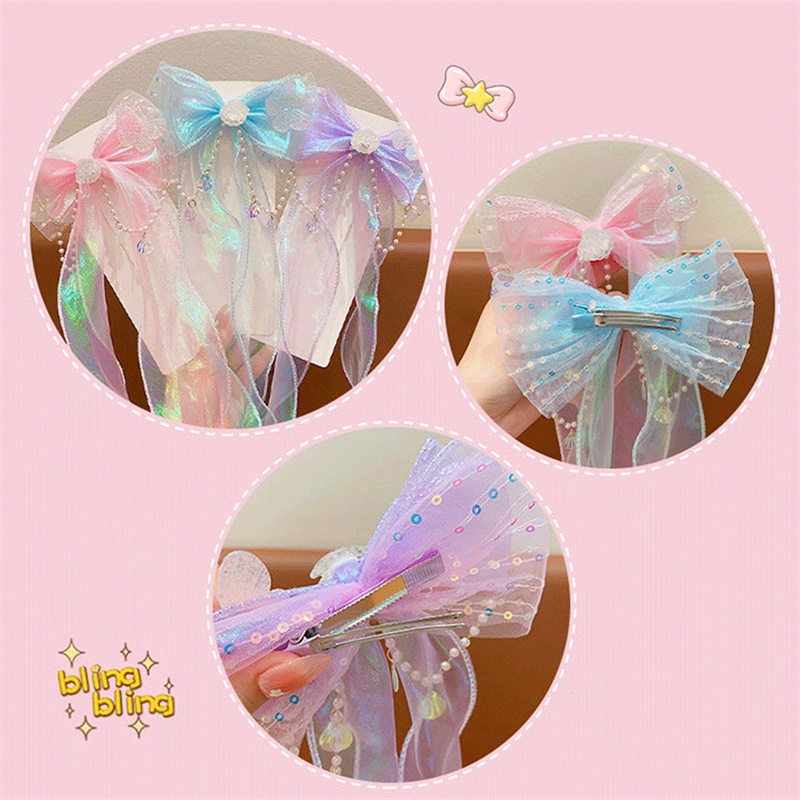 Kẹp Tóc Ruy Băng Đính Nơ Tua Rua Xinh Xắn Cho Nữ