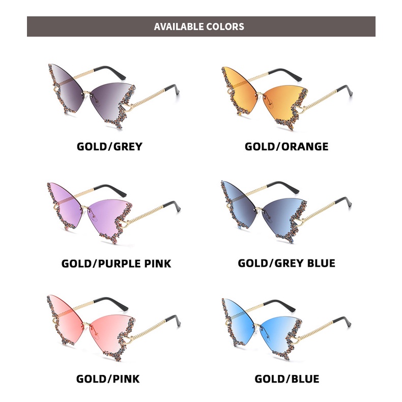 Kính Mát Hình Bướm Không Gọng Mẫu Mới 2023 Phong Cách Âu Mỹ Cho Nữ