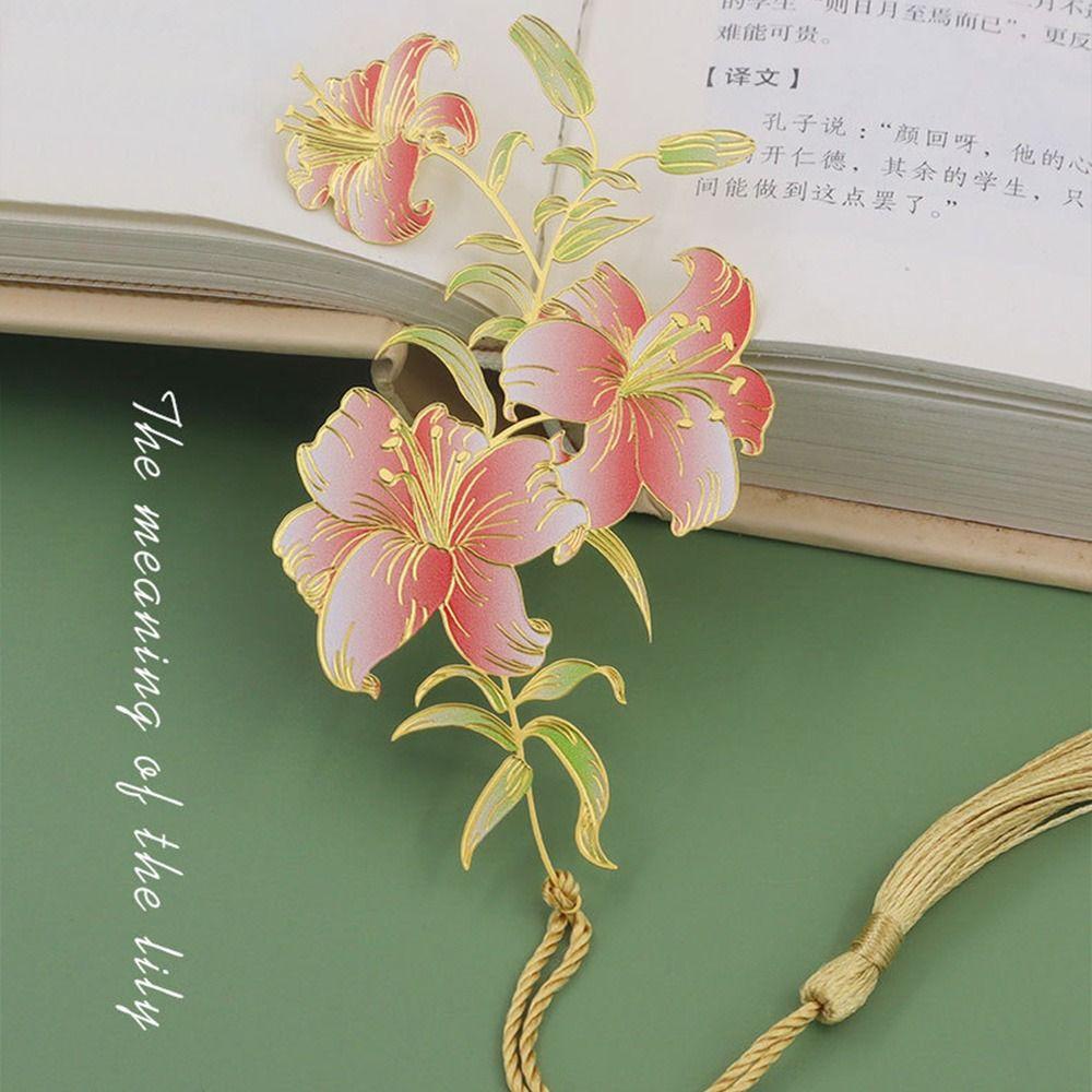 Lanfy Kẹp Sách Bằng Kim Loại Hình Hoa Hồng Rỗng Phối Tua Rua Kiểu Trung Hoa Tinh Tế Dùng Đọc Sách