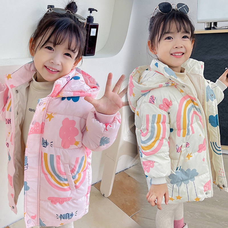 Planet Áo khoác phao dáng dài trẻ em giữ ấm Quần áo trẻ em bé trai bé gái vải độn dày dễ thương phong cách Hàn Quốc.