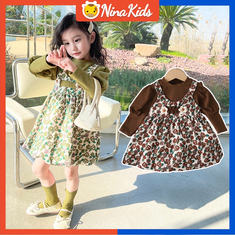 Đầm In Hoa Phong CáCh HàN QuốC Cho Bé GáI (0-4 TuổI