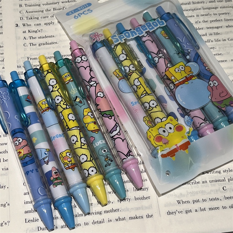 Bút Bi Mực Đen Họa Tiết Hoạt Hình SpongeBob Dễ Thương Cho Học Sinh